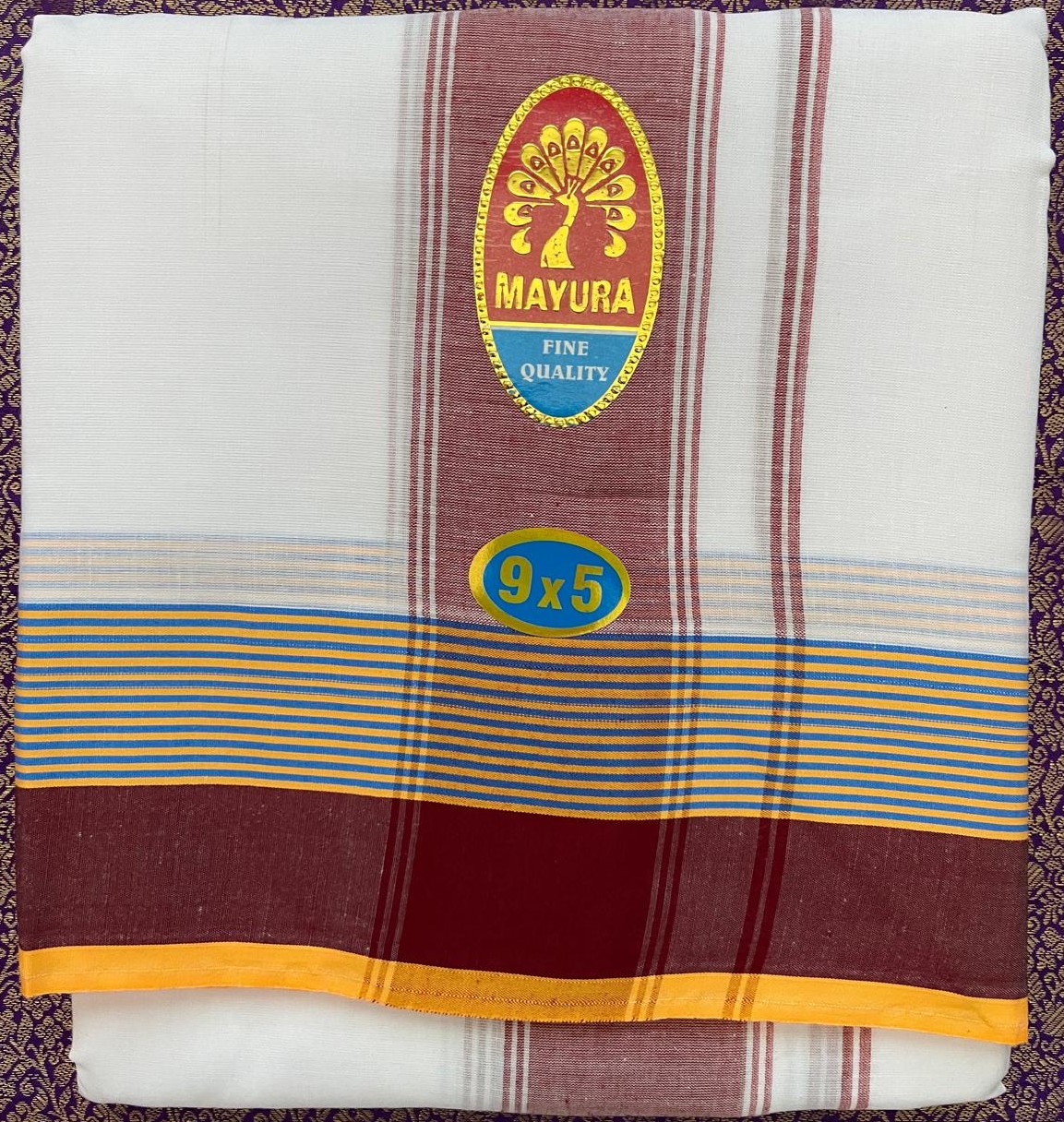 Divine Bija White Cotton Dhoti Maroon Border 9 X 5 Id23 #24/25