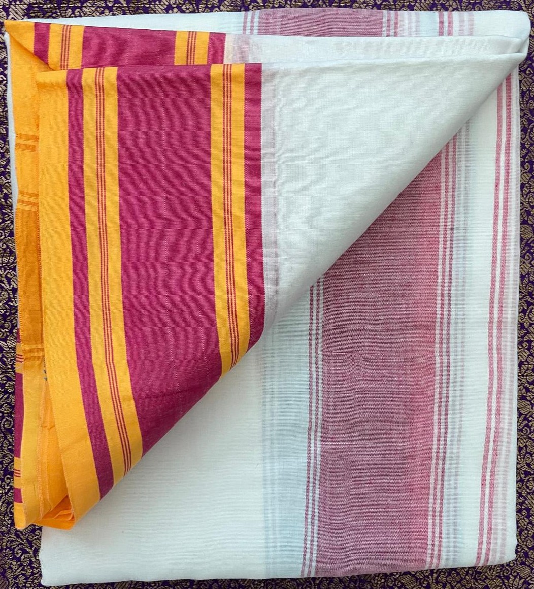 Divine Bija White Cotton Dhoti Red Border 9 X 5 Id24 #25/25